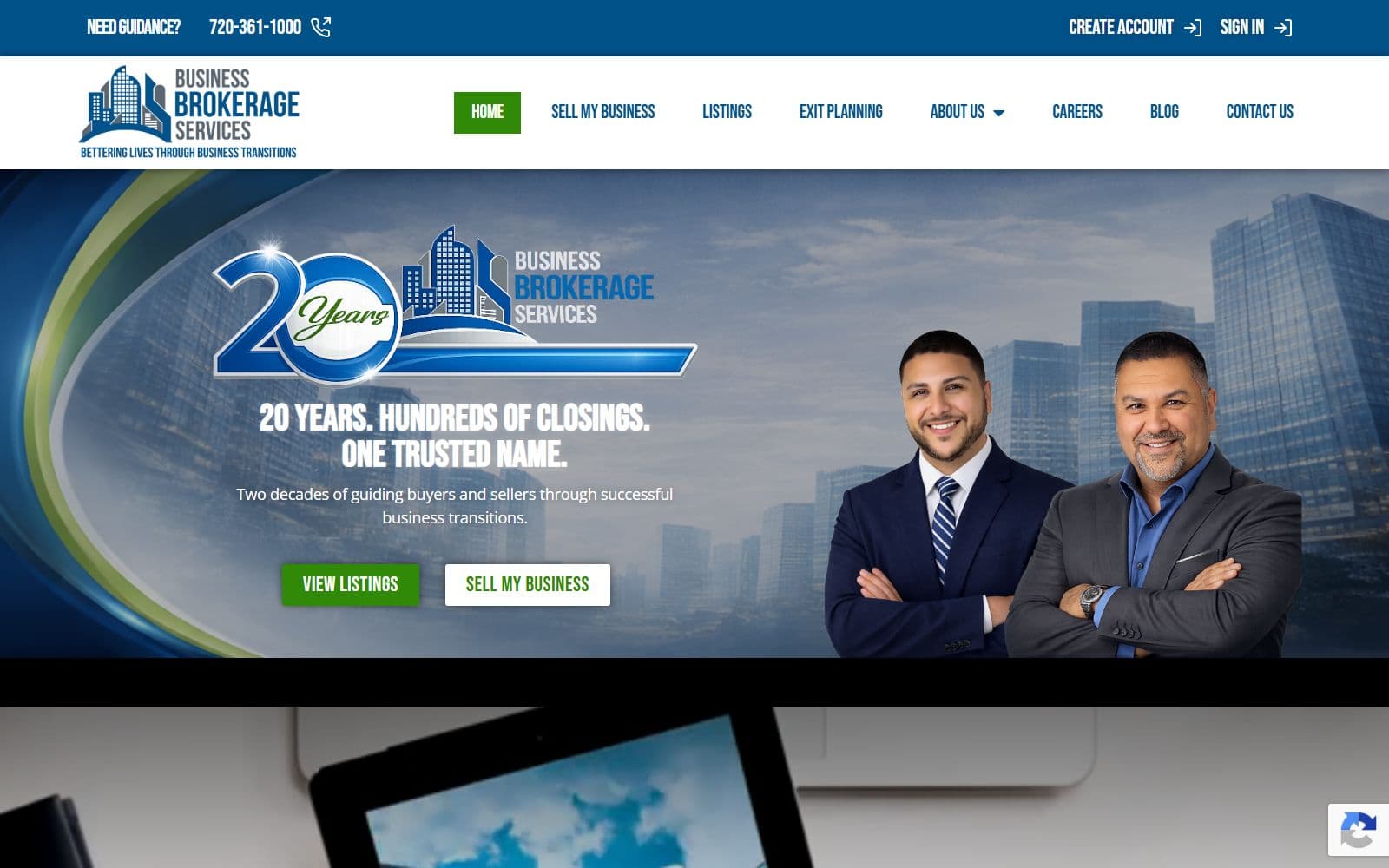 Business Brokerage Services: screenshot of the live site
