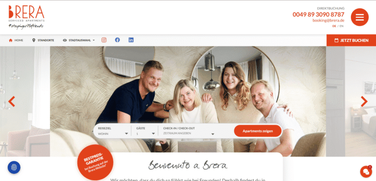 Brera Hotel: screenshot of the live site