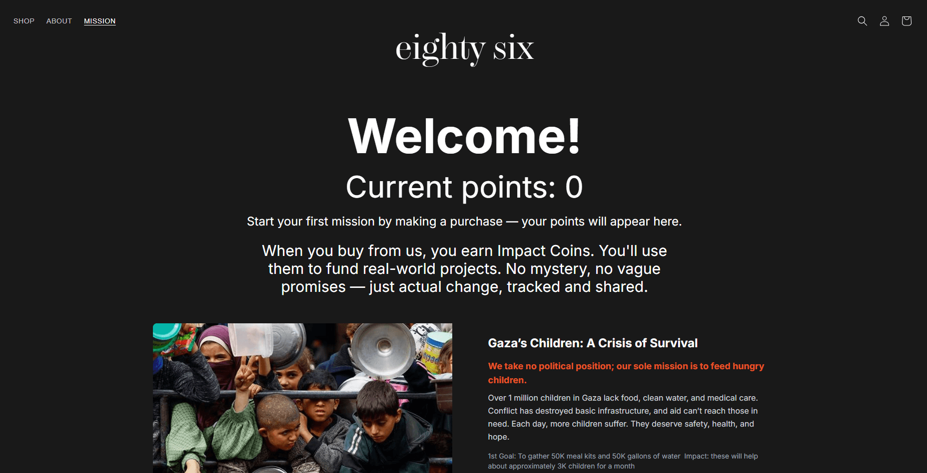 Eighty Six Co.: screenshot of the live site