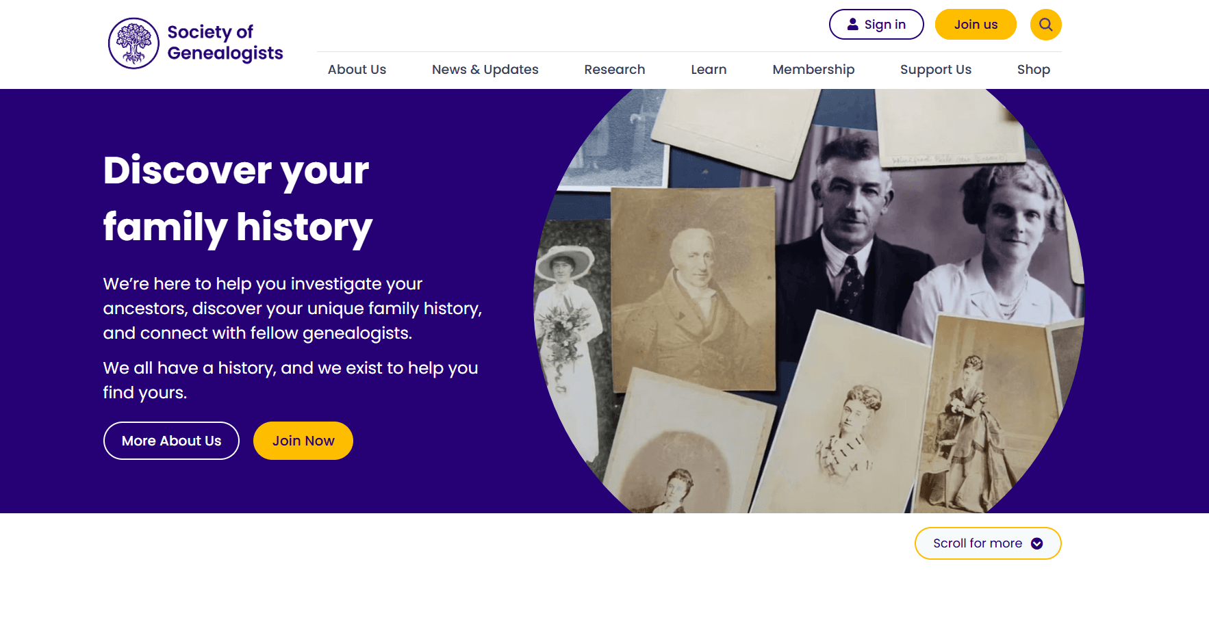 Society of Genealogists: screenshot of the live site