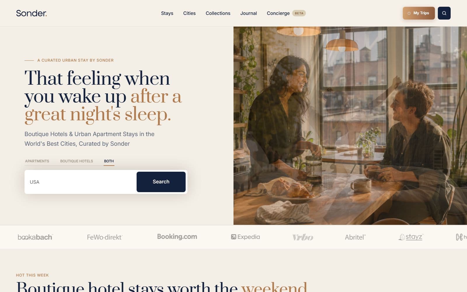 Sonder: screenshot of the live site
